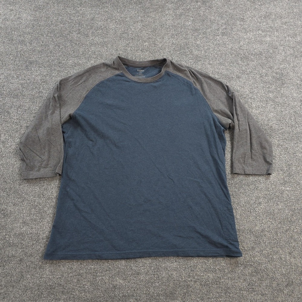 Kuhl Shirt Mens 2XL Blue Wildfibre Organic Raglan 3/4 Sleeve Baseball Tee Hiking